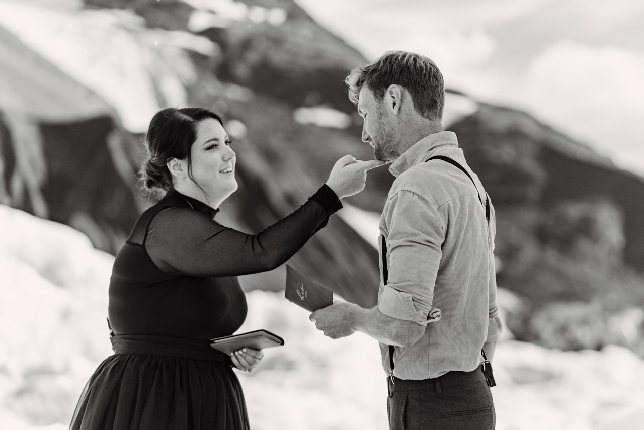 adventure elopement alaska ice arch ceremony intimate