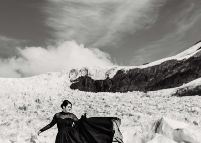 adventure elopement black dress alaska