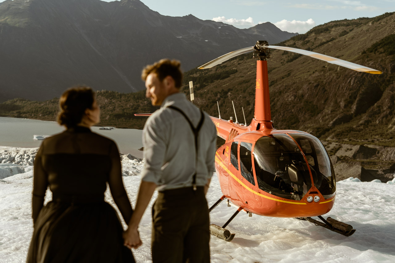 adventure alaska elopement helicopter couple glacier wedding & elopement videography