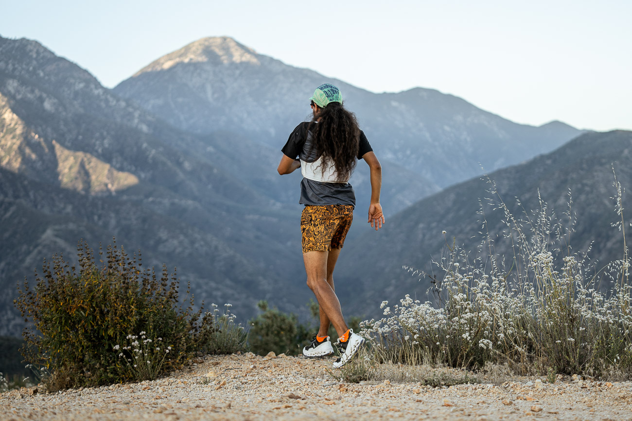 runner running with hoka trailrunning shoes angeles national forest in San Gabriel Mountains